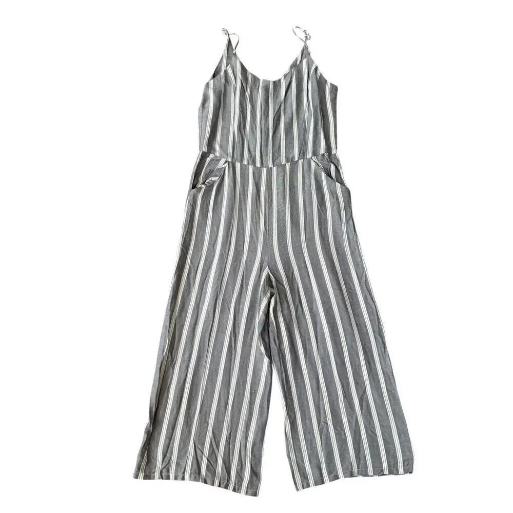 Belle Vere Stripe Jumpsuit Boho Chic pockets Wide Leg Crop size 8 NWT
